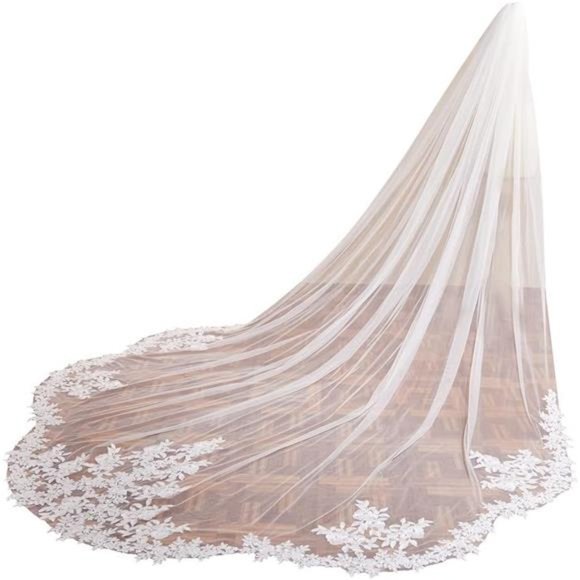 Long Cathedral Length 1 Tier Lace Wedding Bridal Veil  For Women main image 5